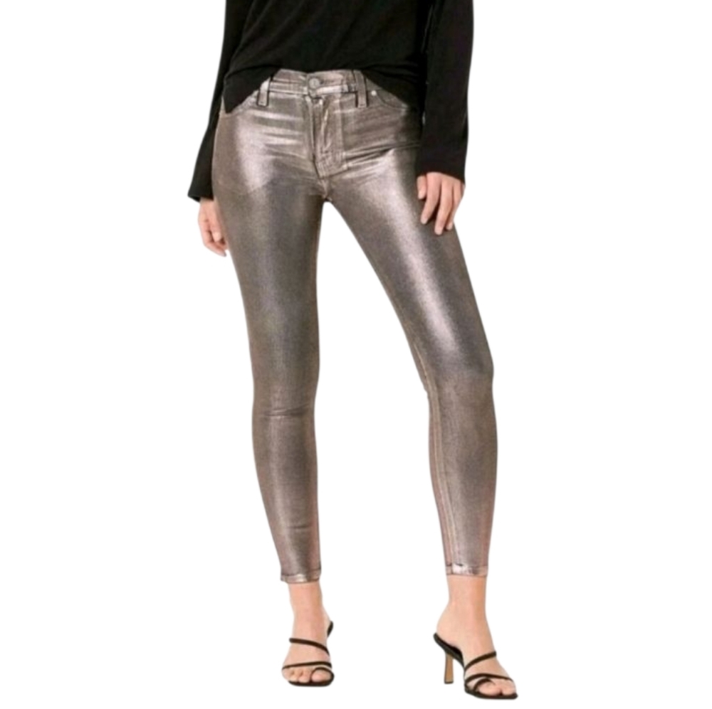 Hudson Jeans Women's Nico Midrise Super Skinny Jean Champagne Foil Size 26